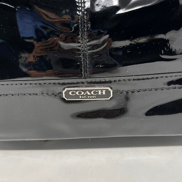 Coach Park Patent Carry Tote F23979 Purse Shoulder Bag Black with Aqua Interior - Picture 3 of 16